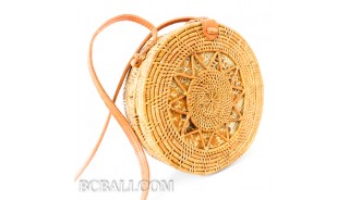 Bali circle rattan grass bag  hand woven fabric lining unique design